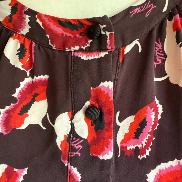 Milly of New York Silk Poppy Floral Print Top Blouse sz 4 - Picture 2 of 7